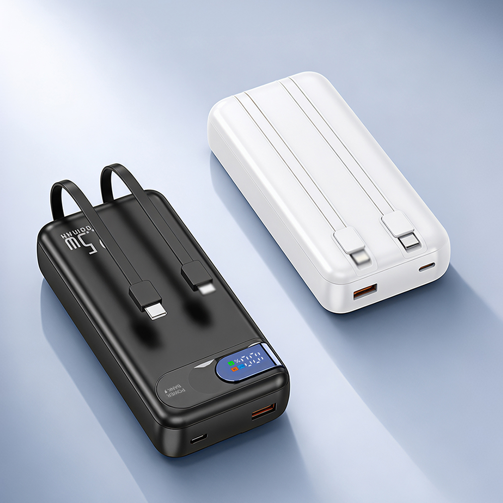 20000mAh 22.5W PD Fast Charging Power Bank Digital Display Built in 2 Cables Type-C Input Powerbank