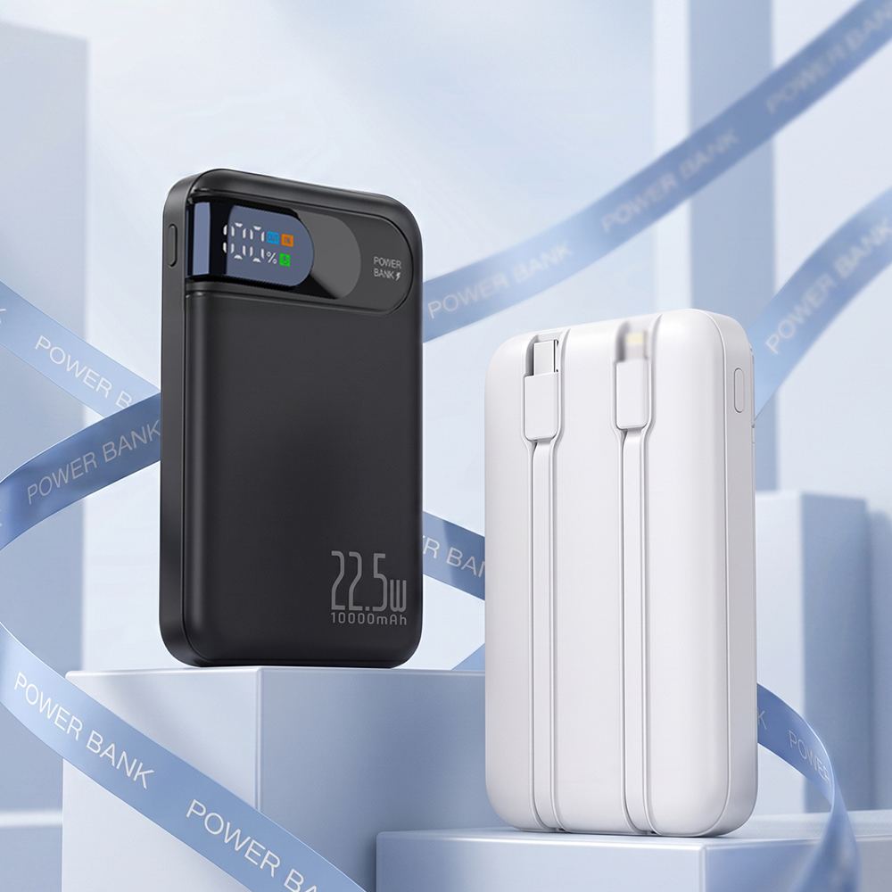 Portable Gift Outdoor Travel Charging 10000mAh PD 22.5W Fast Charge Built-in Cable Type-C Digital Display Mobile Power Bank