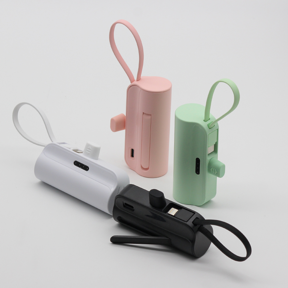 Promotional Gifts Pocket Capsule Power Banks 5000mah Built-in Type-C for Phone Cable Small Power Bank With Phone Holder