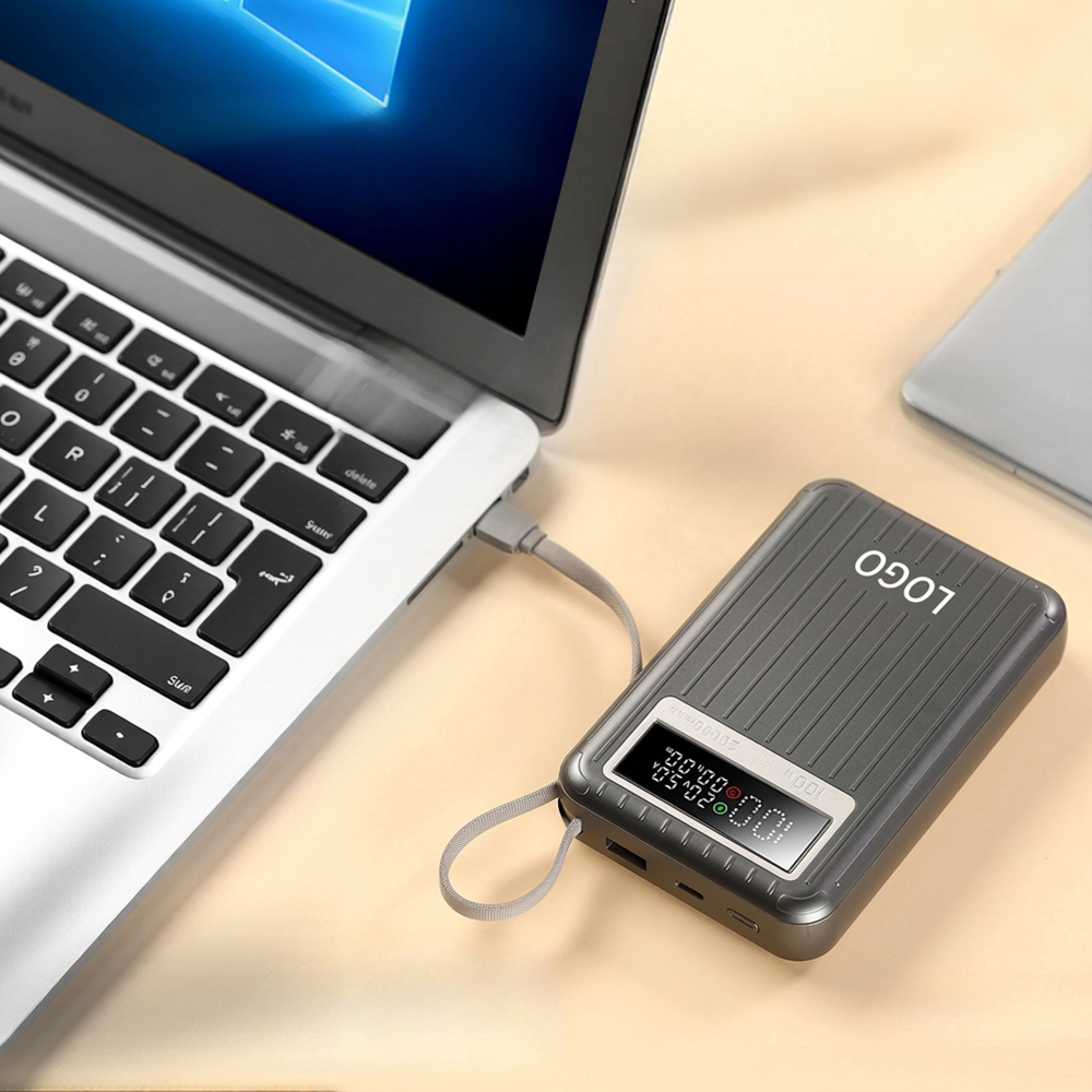 Portable 20000mAh Power Bank Fast Charging Laptop Powerbanks Built-in Cable Type-C with Digital Display