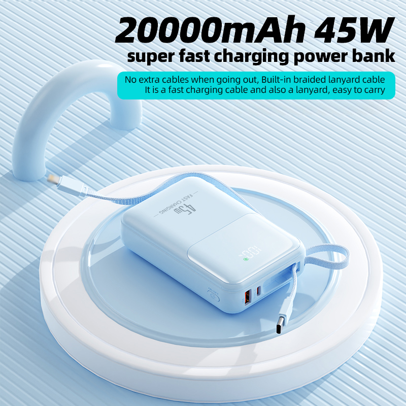 Portable Digital Display 20000mAh Built-in Cable Power Bank PD 45W Fast Charging Laptop Powerbanks