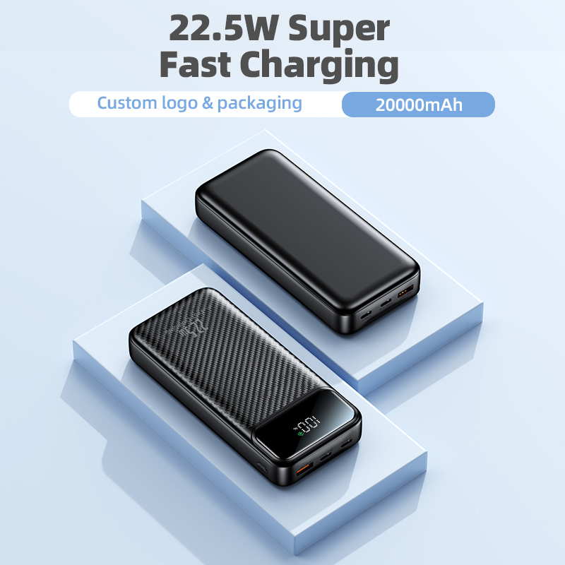 Custom High Capacity Powerbank 20000mah Fast Charging 22.5W PD for Charger Portable Phone With Digital Display