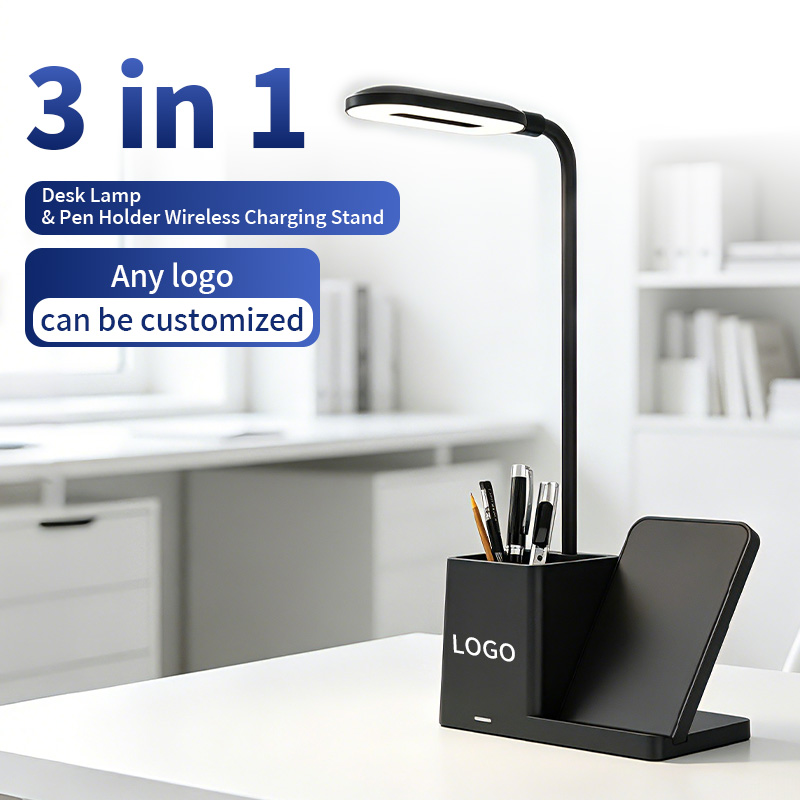 3 in 1 Pen Holder Desk Lamp and Wireless Charger 15W Phone Charger Fast Charging with Lamp With Holder for Phone