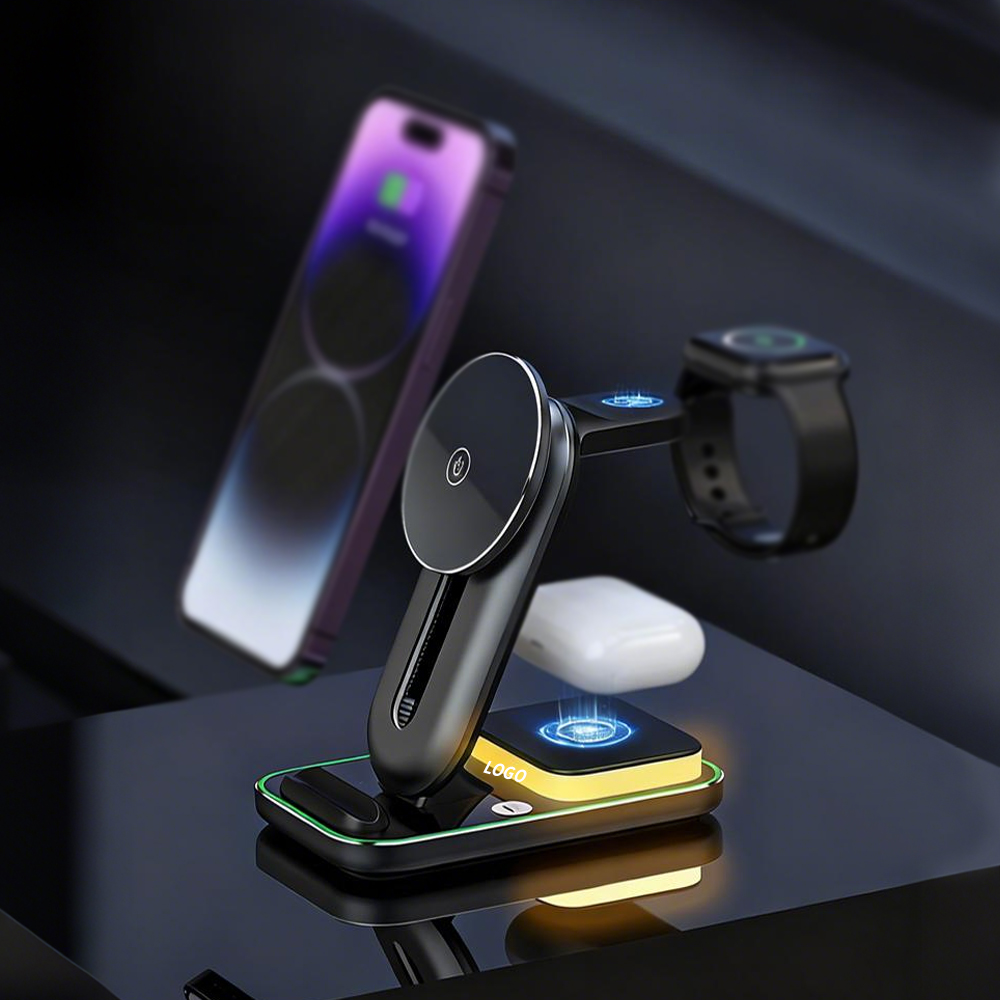 4 in 1 15W Wireless Fast Charging Foldable Stand Magnetic Desktop Wireless Charger Can Charge for Mobile Phone Watch Earbuds