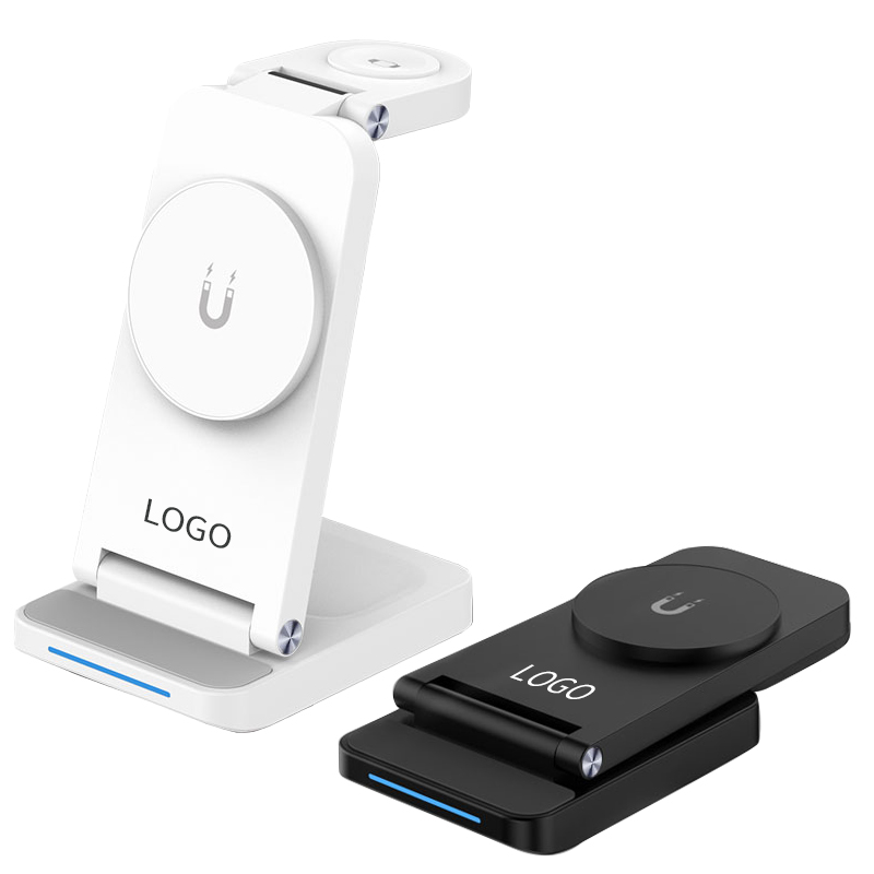 15W Portable Folding Wireless Charger Magnetic Fast Charging 3 in 1 Wireless Charger for Phone Watch Earphone Charger