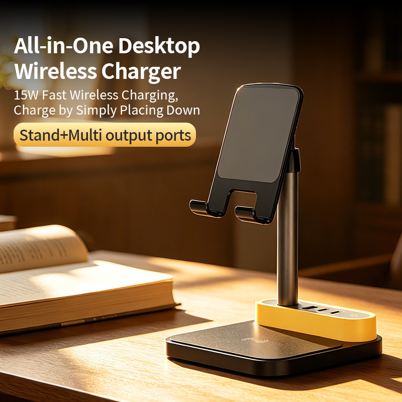 4-in-1 Wireless Charging Universal 15W Fast Charging Night Light Multi-socket Mobile Phone Tablet Holder Wireless Charger