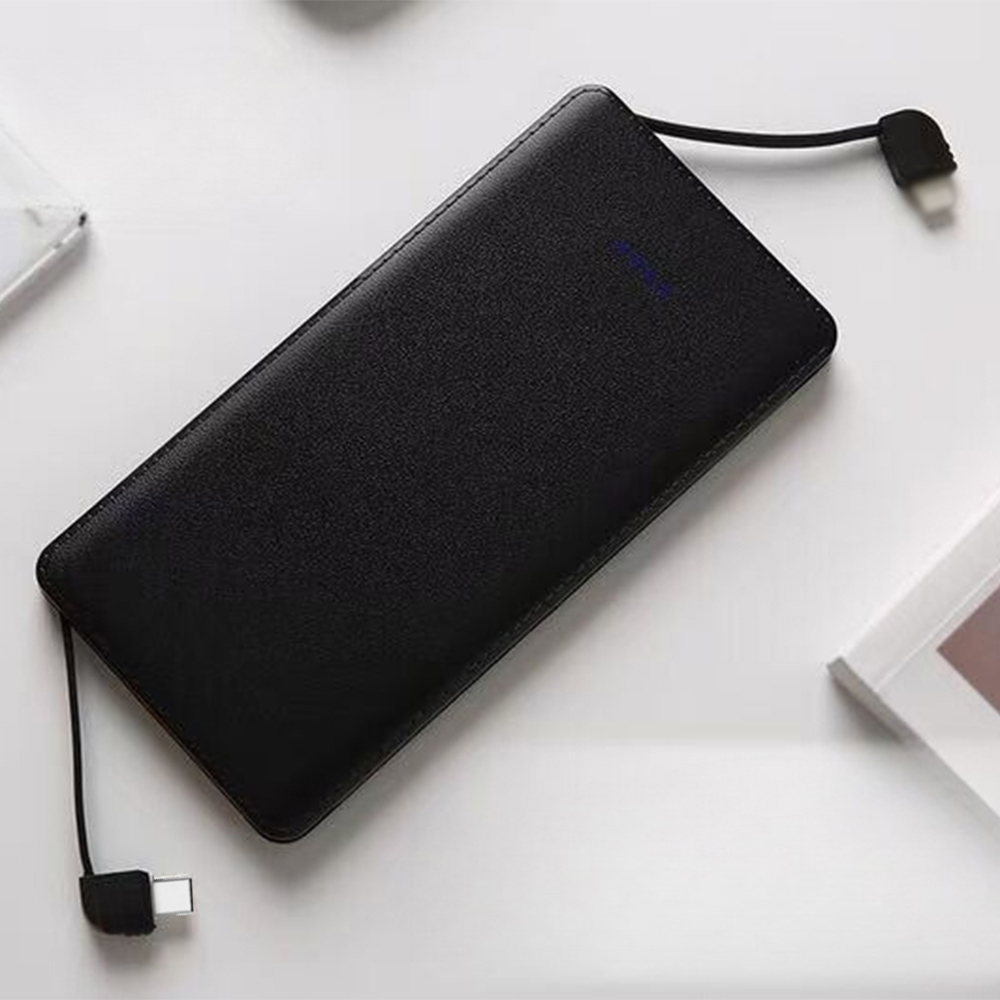 Custom Logo 5V 2A Slim Mini Li-Polymer Battery Power Bank 5000mAh Dual-Cable LED Display Mobile Charge Promotional Gift