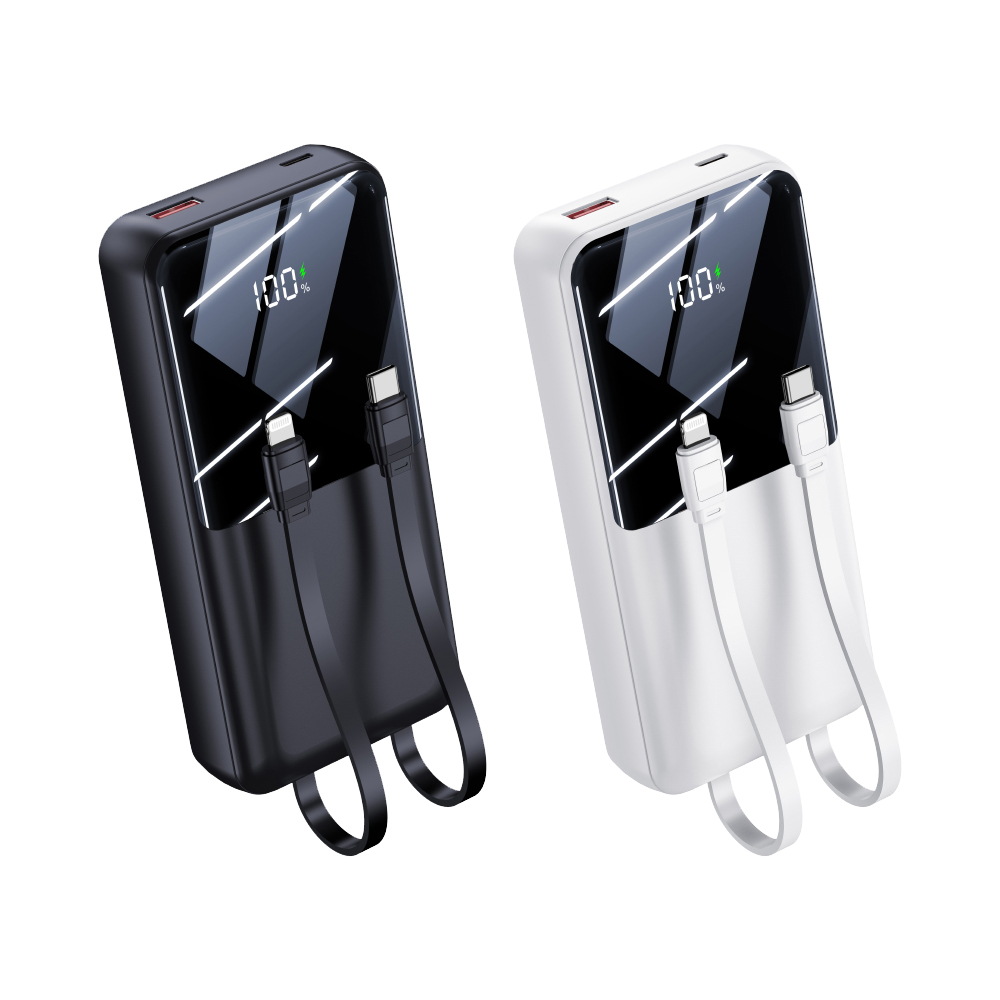 Dual Cord 3C Power Bank with Digital Display Built-in Cable 20000 Mah 12v Cell Phone Quick Charge C Type Powerbank CCC