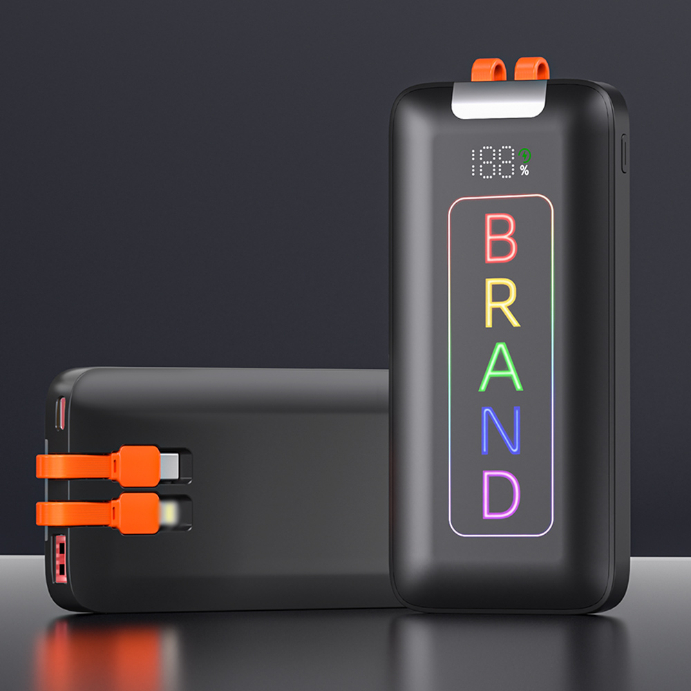 Custom Illuminated Logo Fast Charging Built in Cables Powerbank 10000mAh High Capacity PD 22.5W Portable Power Bank