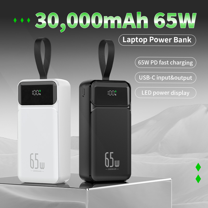 High Capacity LED Display PD 65W Powerbank Outdoor Portable Charge Laptop 30000mAh Power Bank With Lanyard